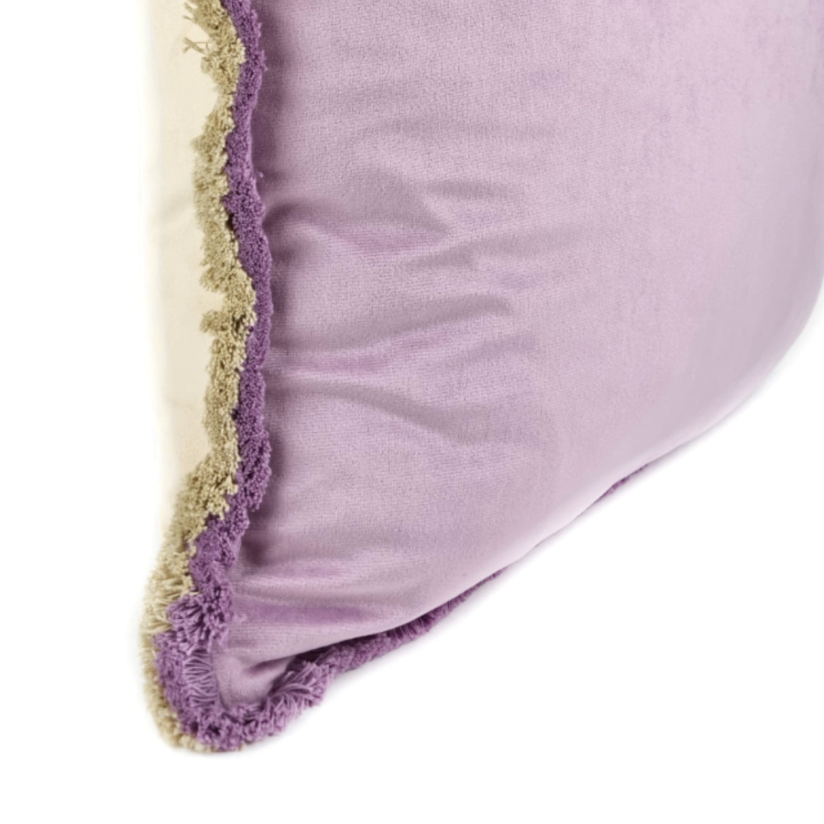 Almofada BELLUS 45x45 Veludo 2 Tons Roxo e Bege Natural com Franja