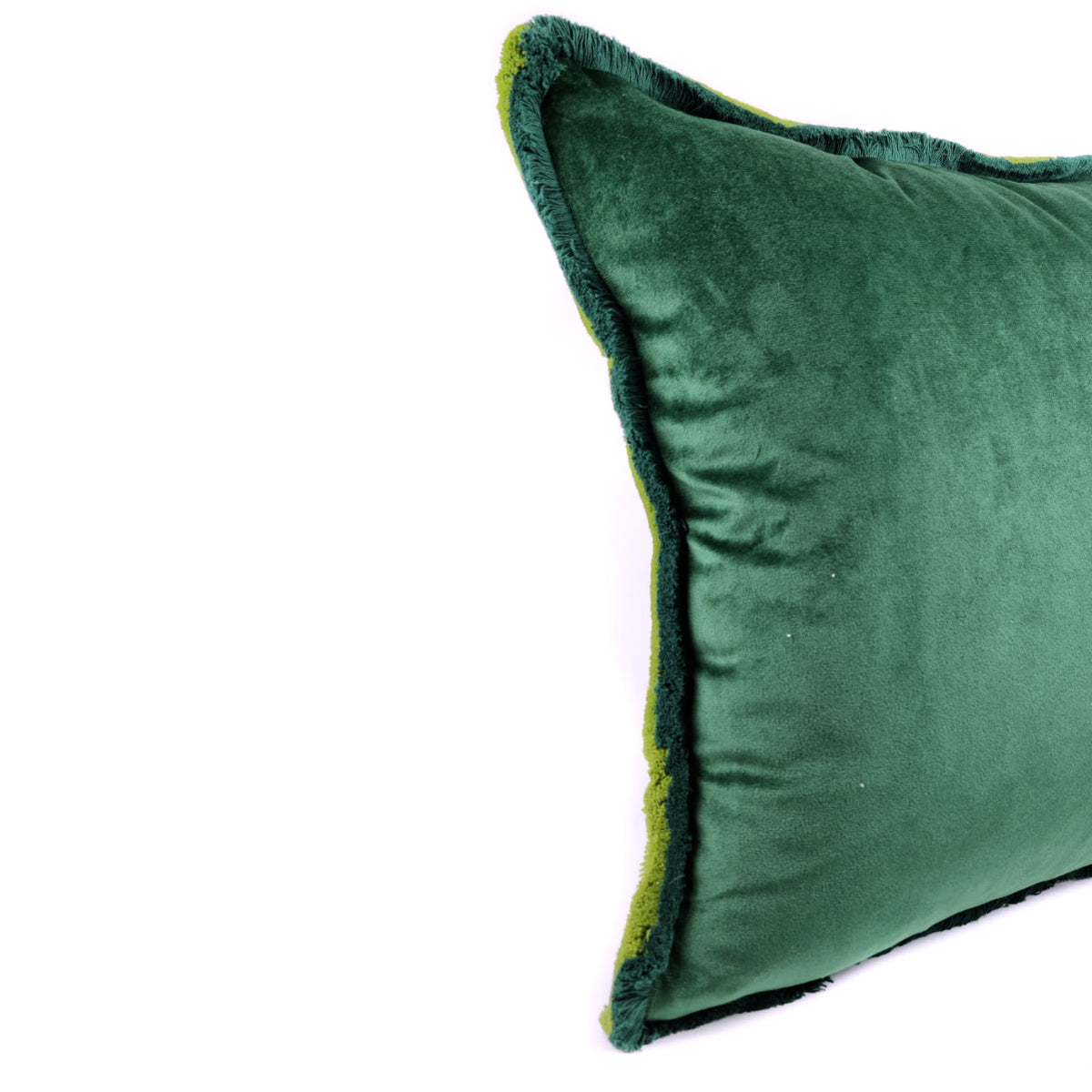 BELLUS 45x45 Velvet Cushion in 2 Shades of Green with Fringe
