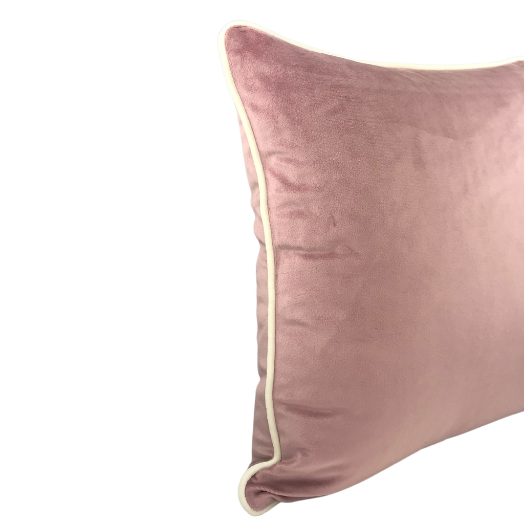 Cushion BELLUS 45x45 Pink Velvet with Natural Beige Trim