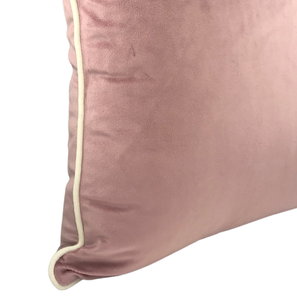 Cushion BELLUS 45x45 Pink Velvet with Natural Beige Trim
