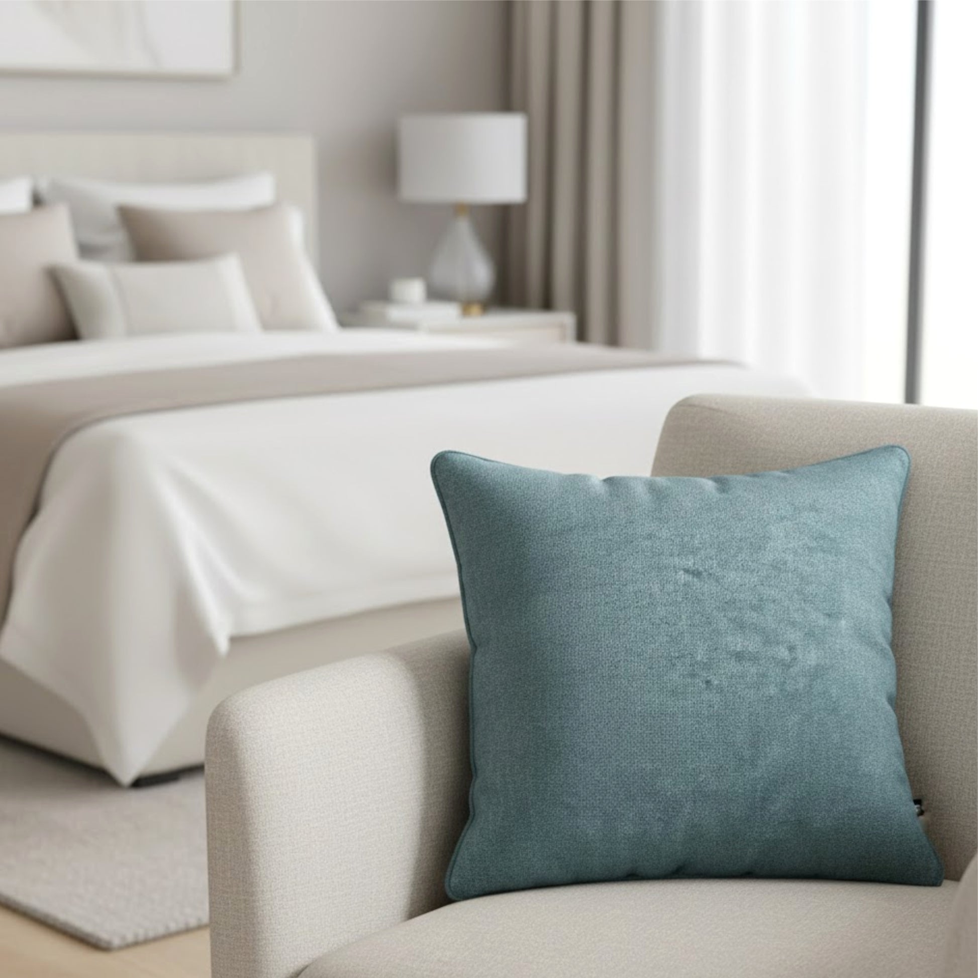 Almofada BELLUS 50x50 em Veludo Azul Petróleo com vivo