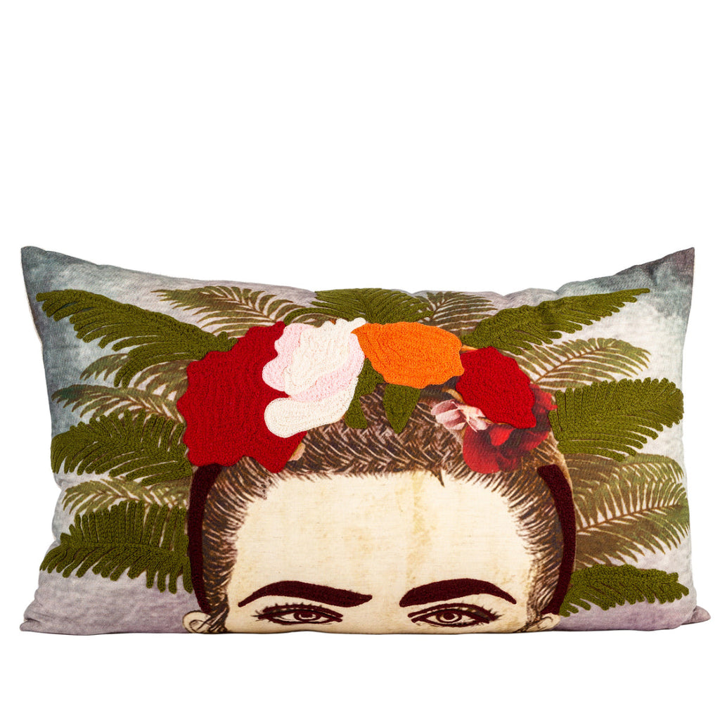 DINJA 37x65 Frida Kahlo Cushion with Embroidered Leaves