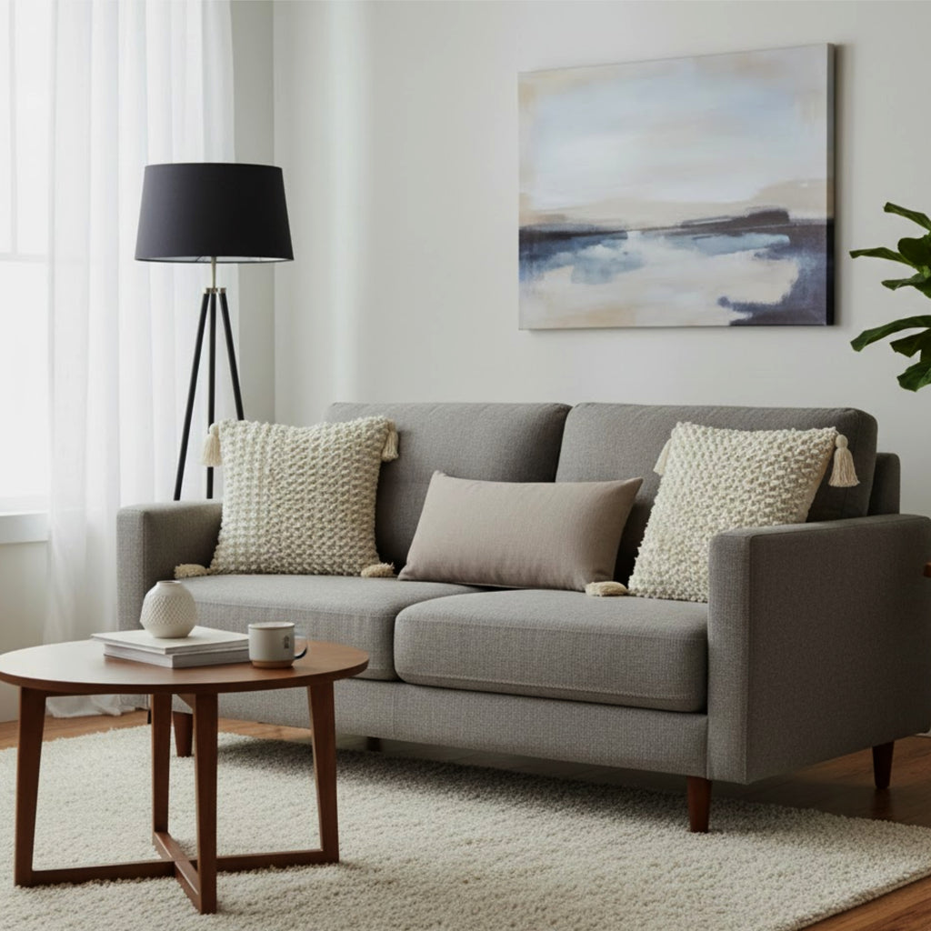 Almofada DINJA 45x45 com efeito frocos e pompons em franja cor Bege Natural