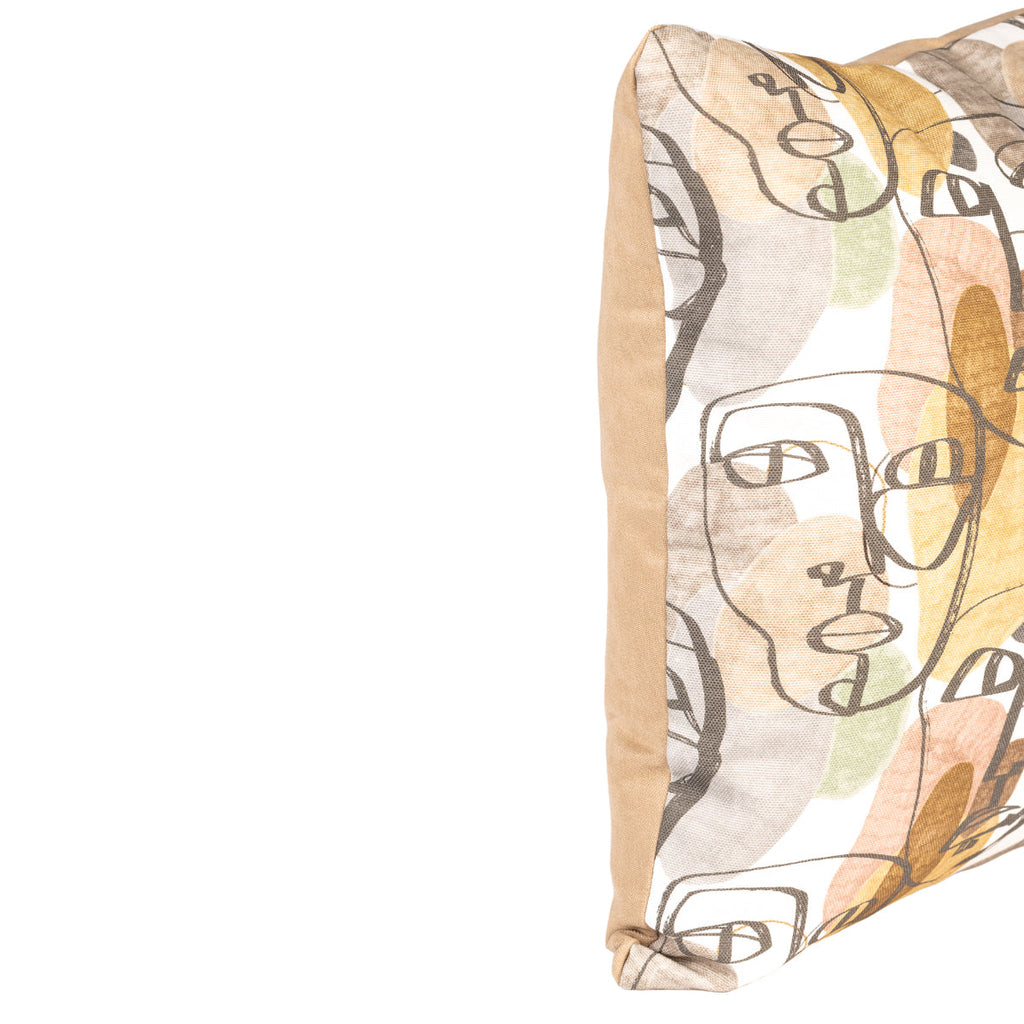 DINJA 50x50 Cushion with Face Design and Beige Velvet Back