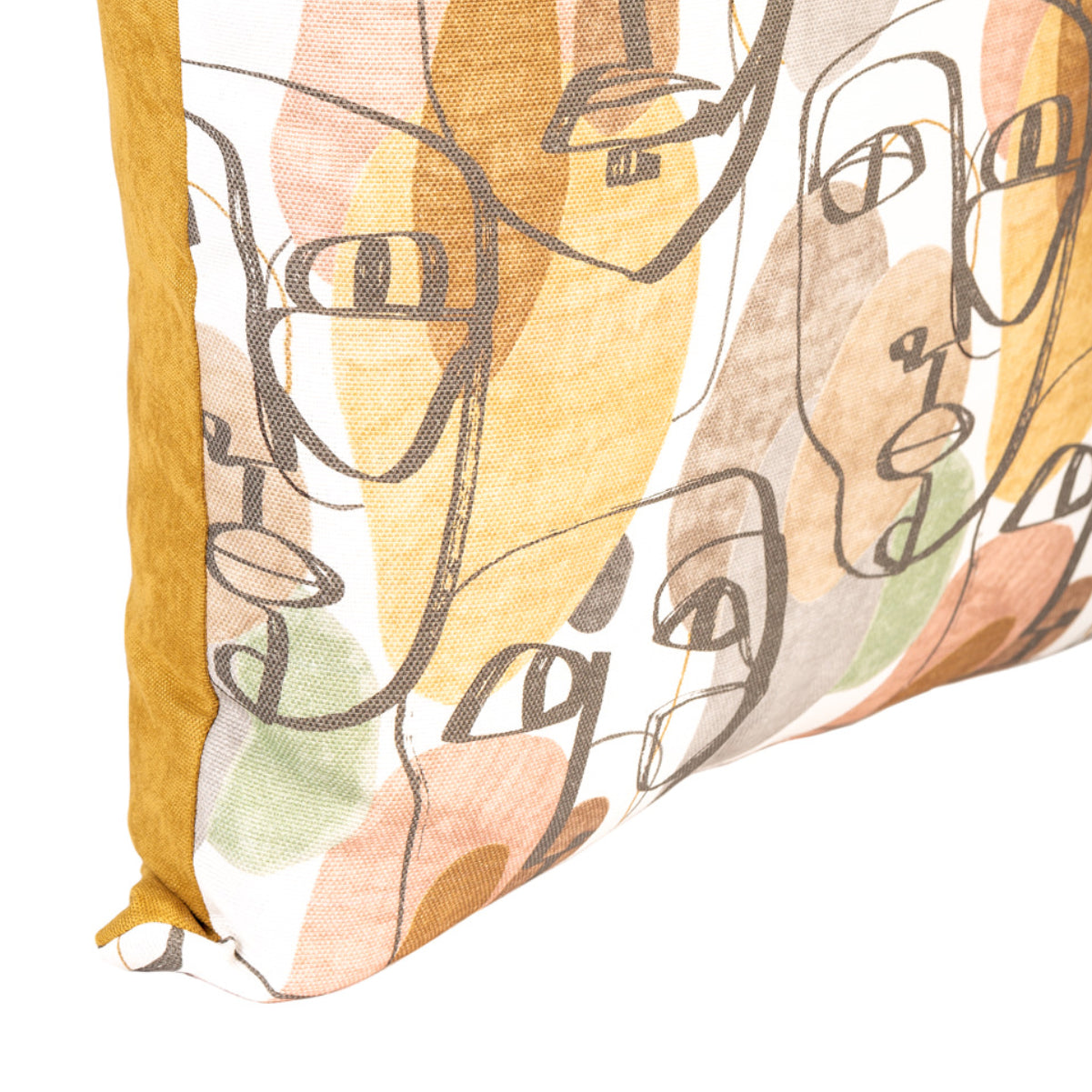 Almofada DINJA 50x50 Desenho Cara com Verso Veludo Mostarda