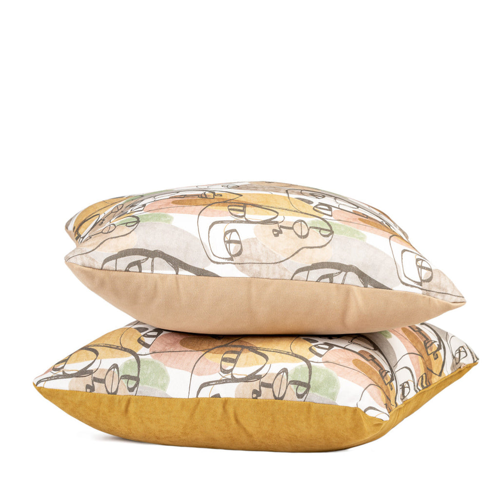DINJA 50x50 Cushion with Face Design and Mustard Velvet Back