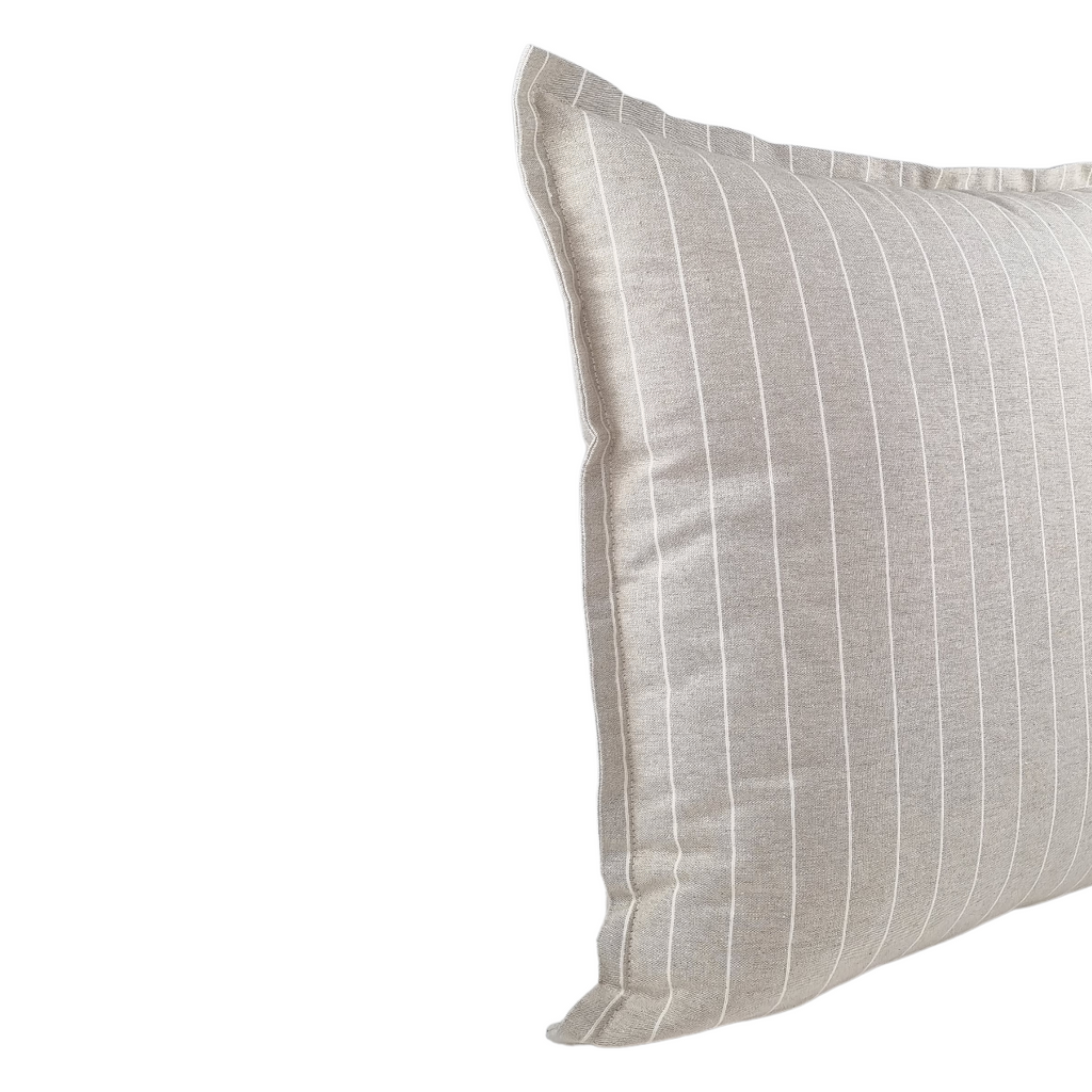 DINJA 50x50 Beige Linen Cushion with Raw Stripe and Border 