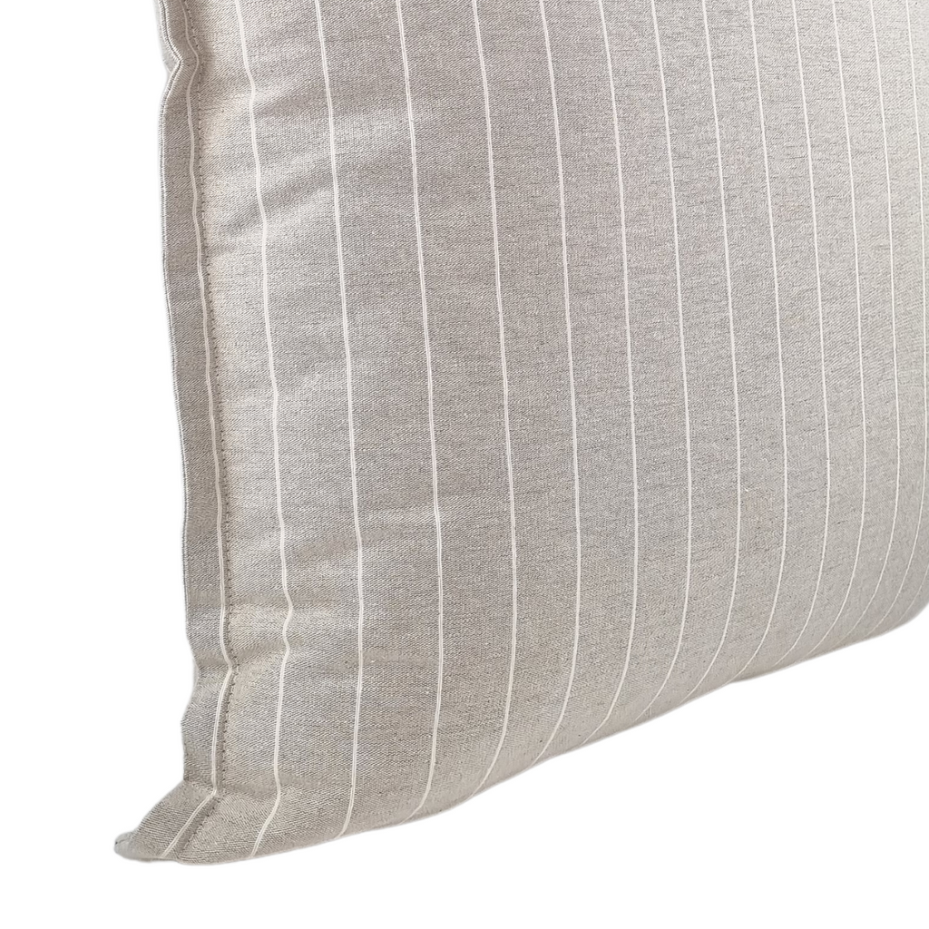 DINJA 50x50 Beige Linen Cushion with Raw Stripe and Border 