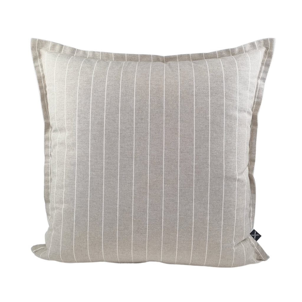 DINJA 50x50 Beige Linen Cushion with Raw Stripe and Border 