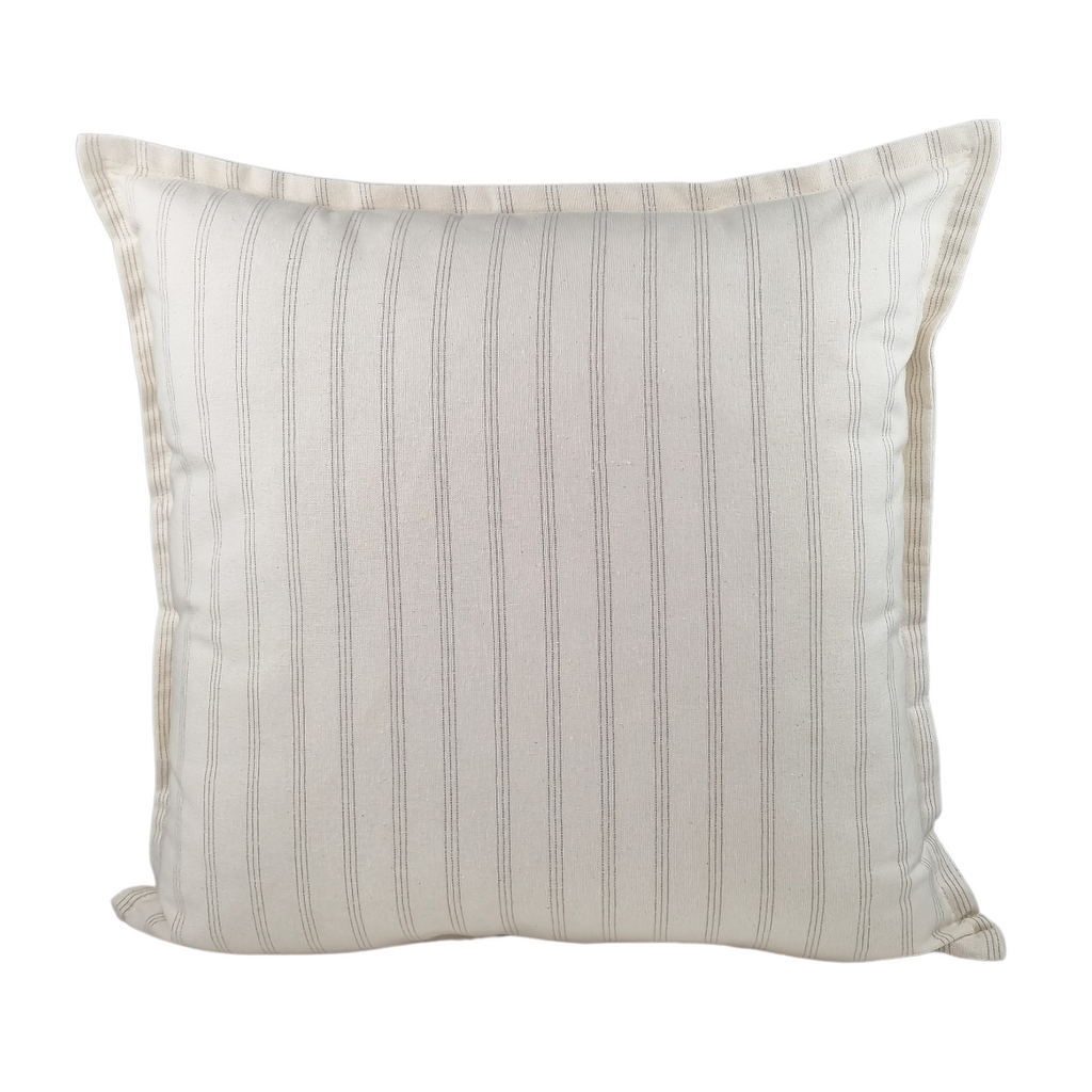 Almofada DINJA 50x50 Linho Cru com risca fina tripla Castanha e rebordo