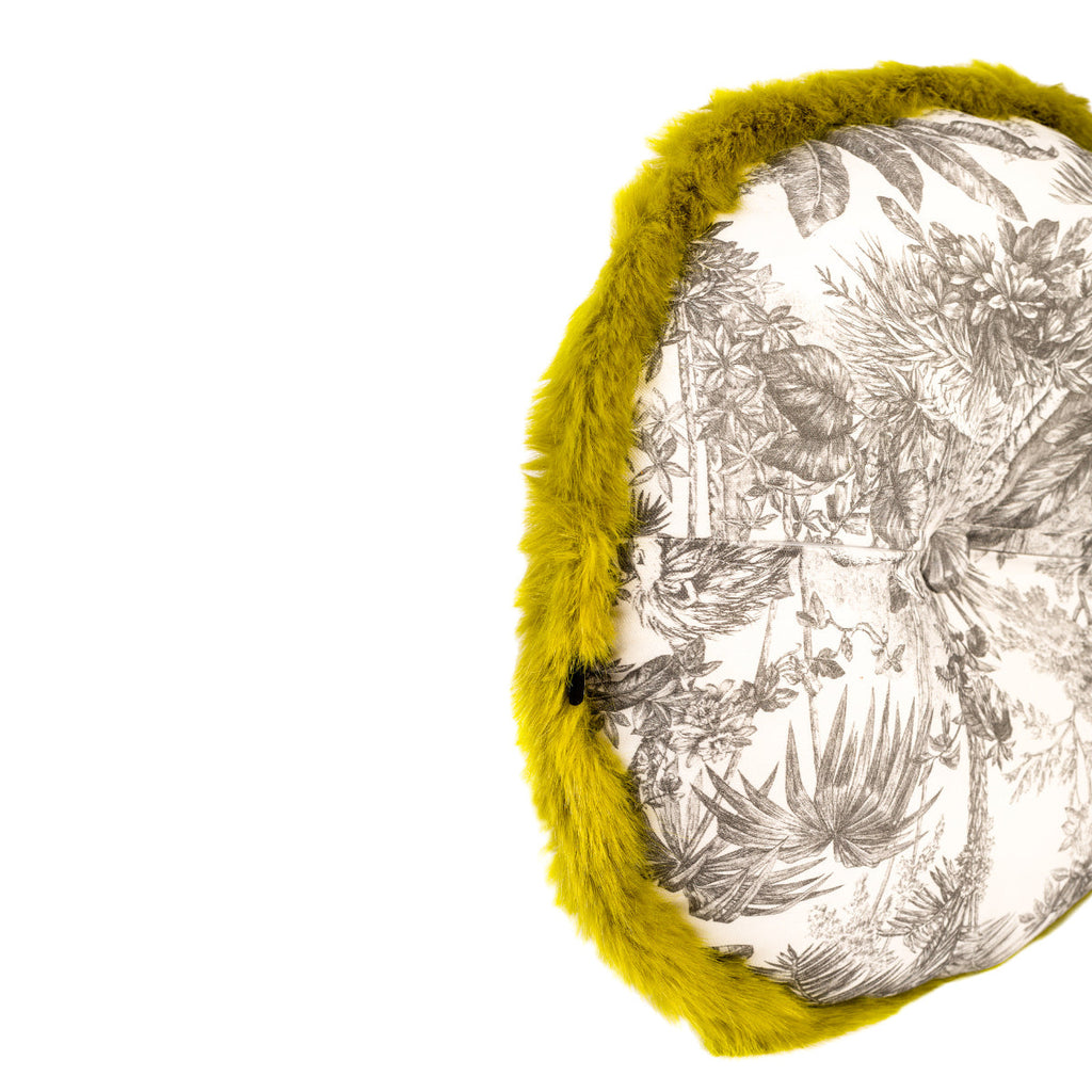 Almofada DINJA redonda 45 Palmeiras com Abelha e Franja Verde