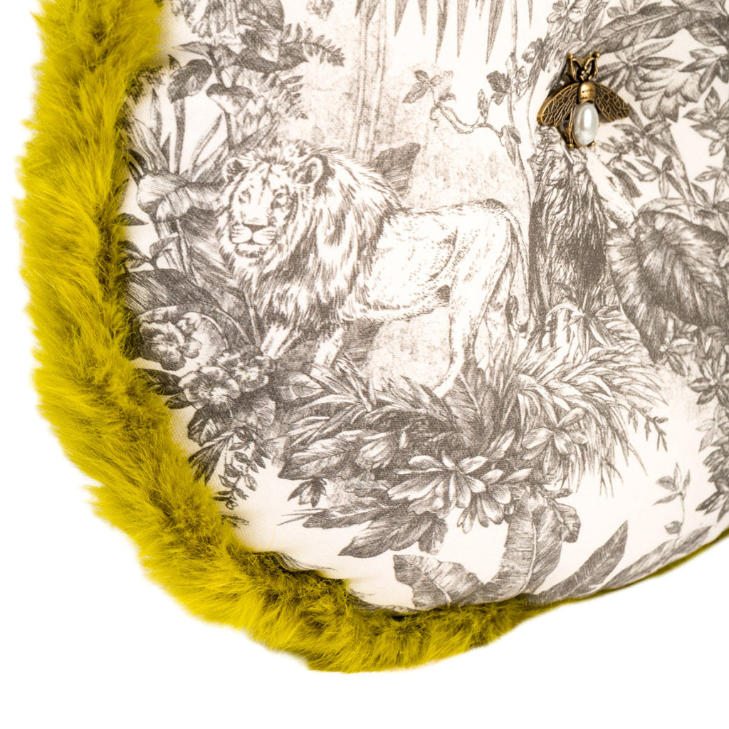 Almofada DINJA redonda 45 Palmeiras com Abelha e Franja Verde