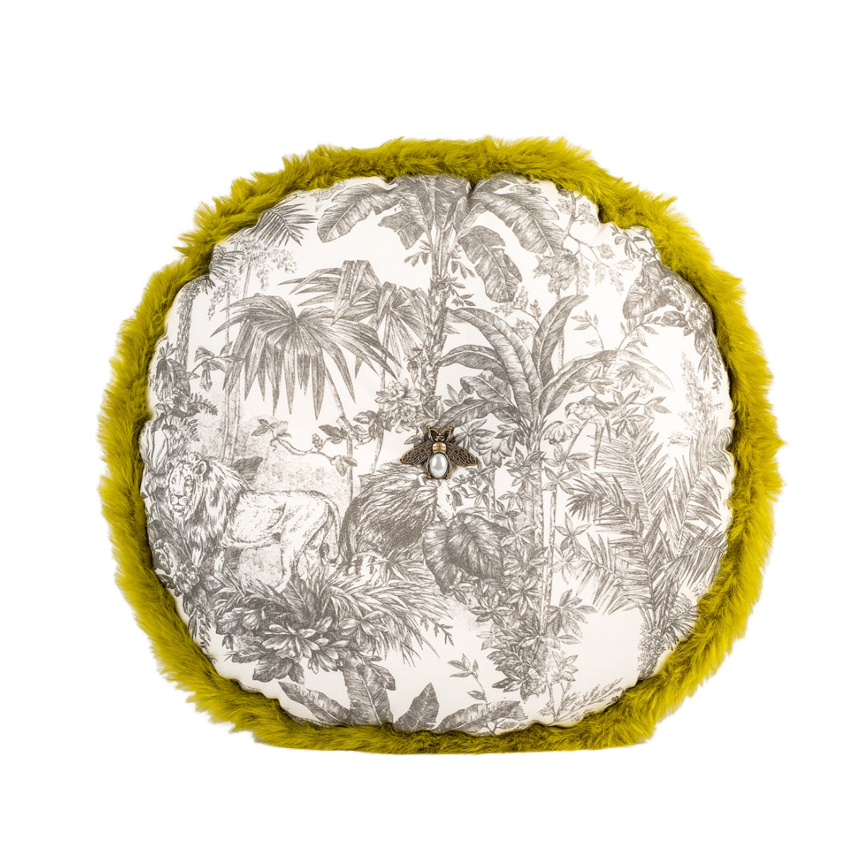 Almofada DINJA redonda 45 Palmeiras com Abelha e Franja Verde
