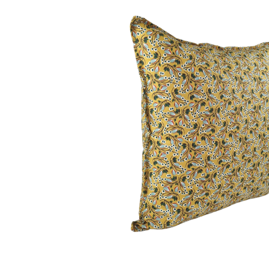 FJURI Cushion 45x45 Mustard Yellow Cotton with Leaves