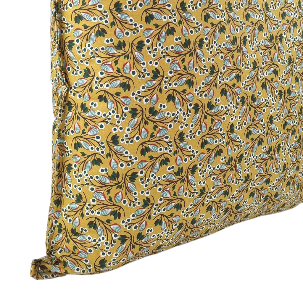FJURI Cushion 45x45 Mustard Yellow Cotton with Leaves