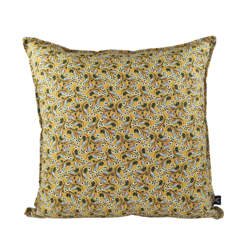 FJURI Cushion 45x45 Mustard Yellow Cotton with Leaves
