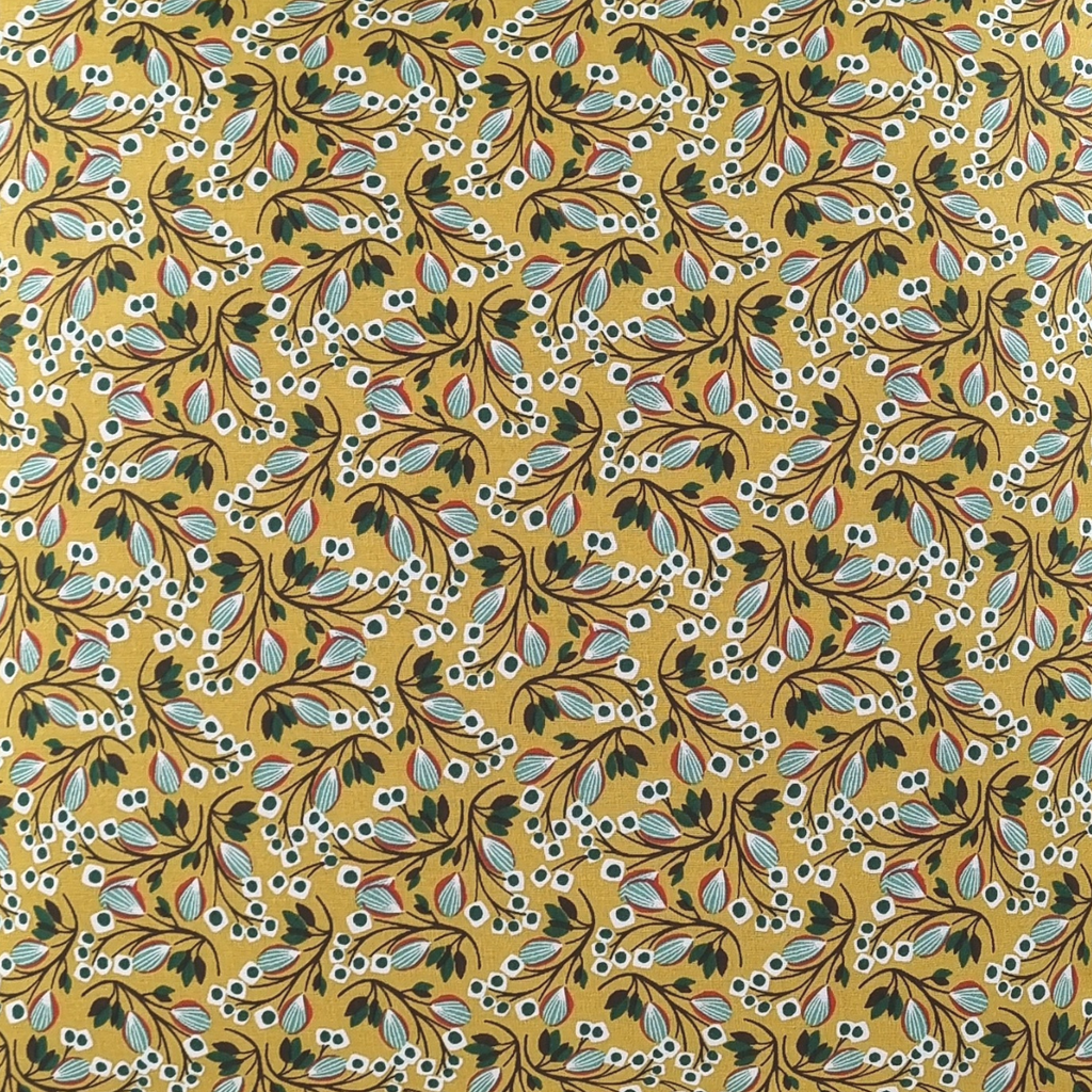 FJURI Cushion 45x45 Mustard Yellow Cotton with Leaves