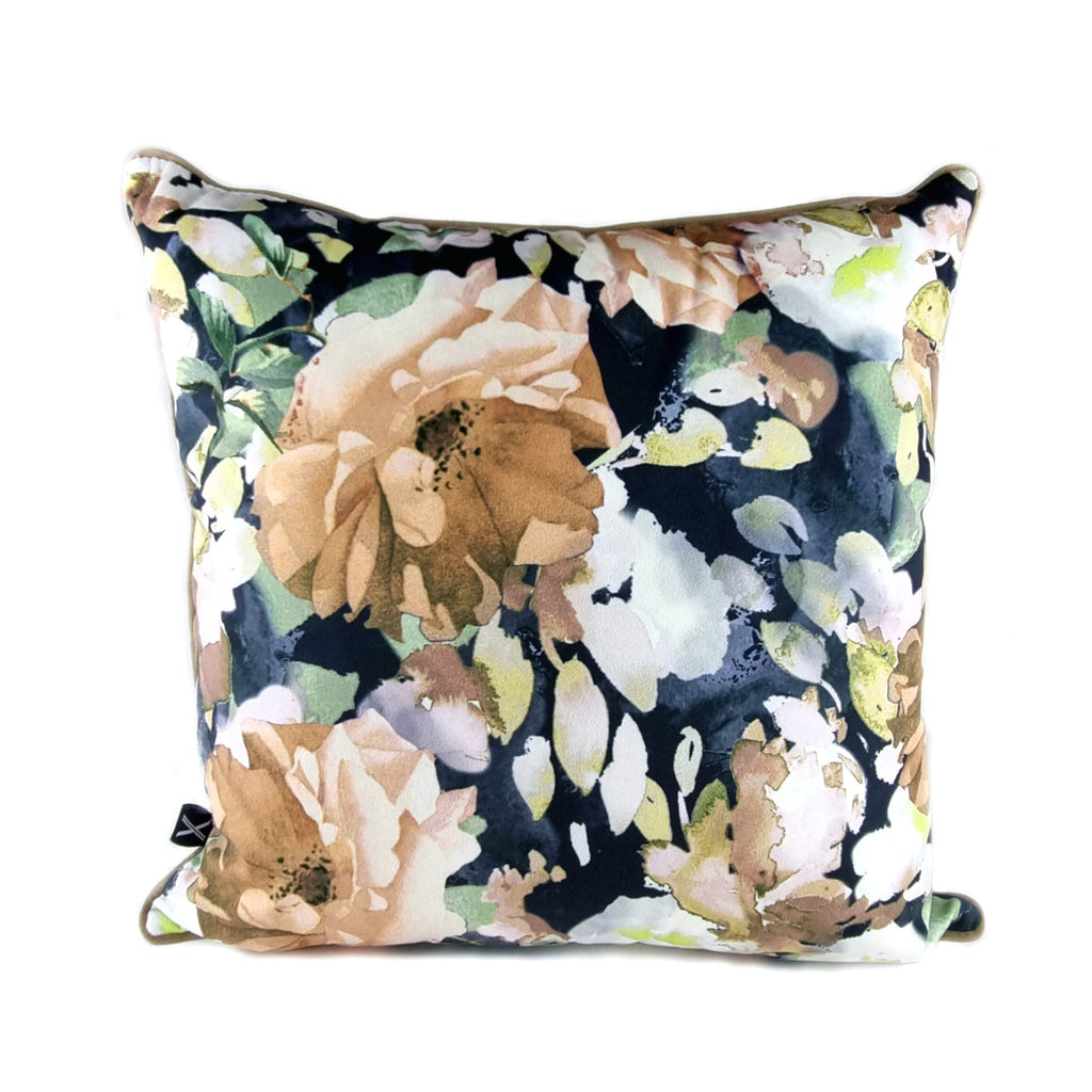 Almofada FJURI 45x45 Floral Castanho Branco Preto com Vivo