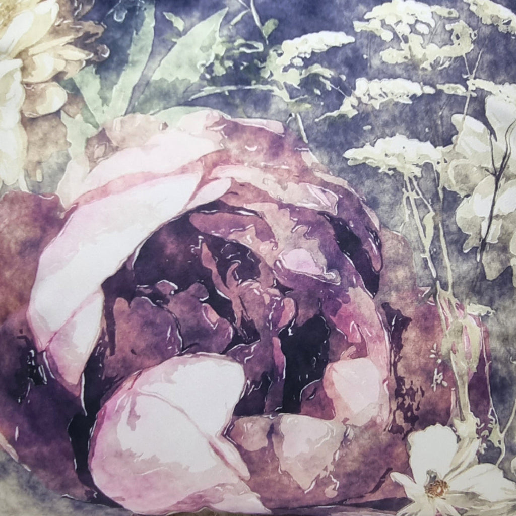 FJURI 45x45 Purple Floral Cushion with White Fringe