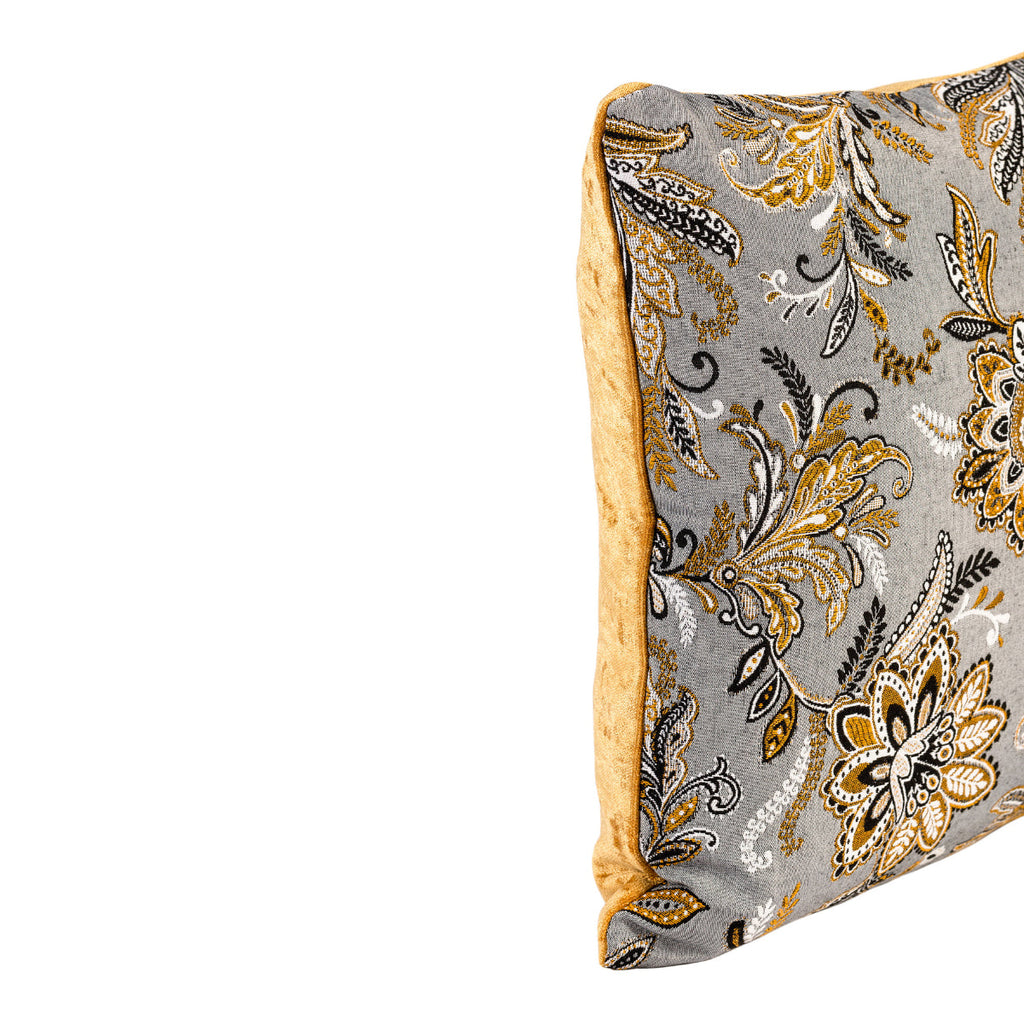 FJURI 45x45 Cushion with Flower Pattern and Mustard Velvet Back