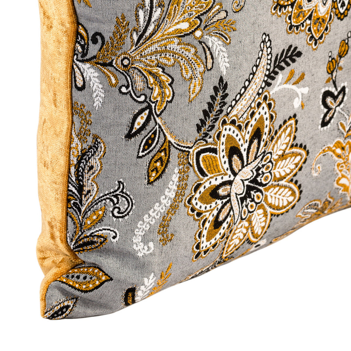 Almofada FJURI 45x45 Padrão Flores com Verso Veludo Mostarda