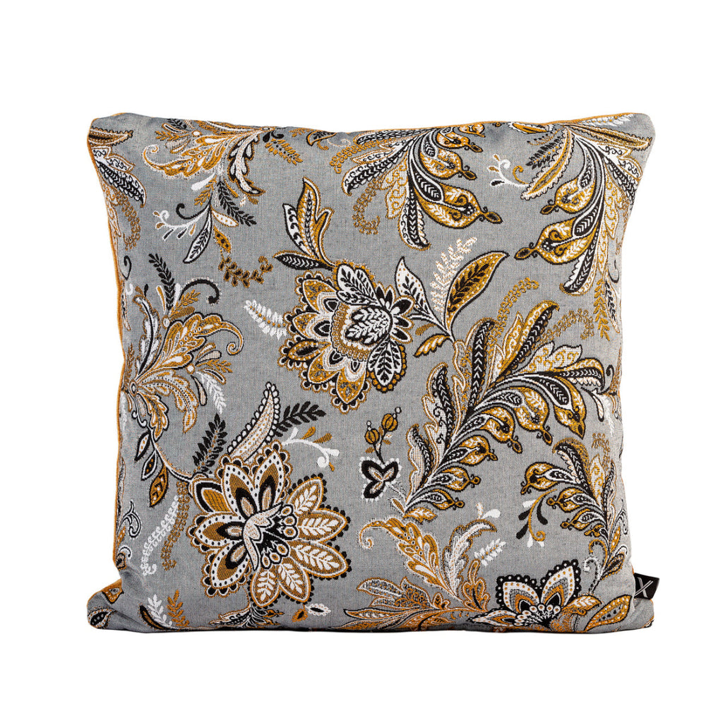 FJURI 45x45 Cushion with Flower Pattern and Mustard Velvet Back
