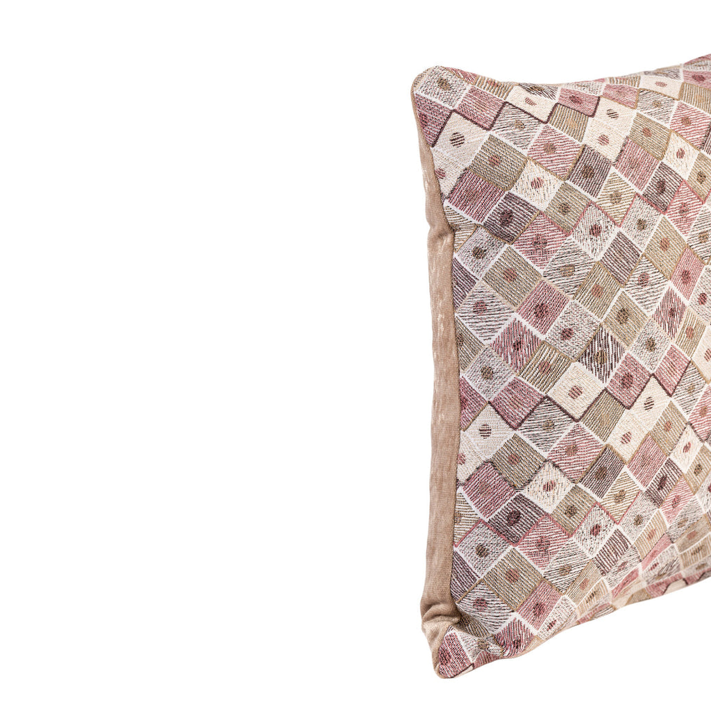 Almofada MUDELL 45x45 Padrão Geométrico Bege Castanho Cinza com Verso Veludo Castanho