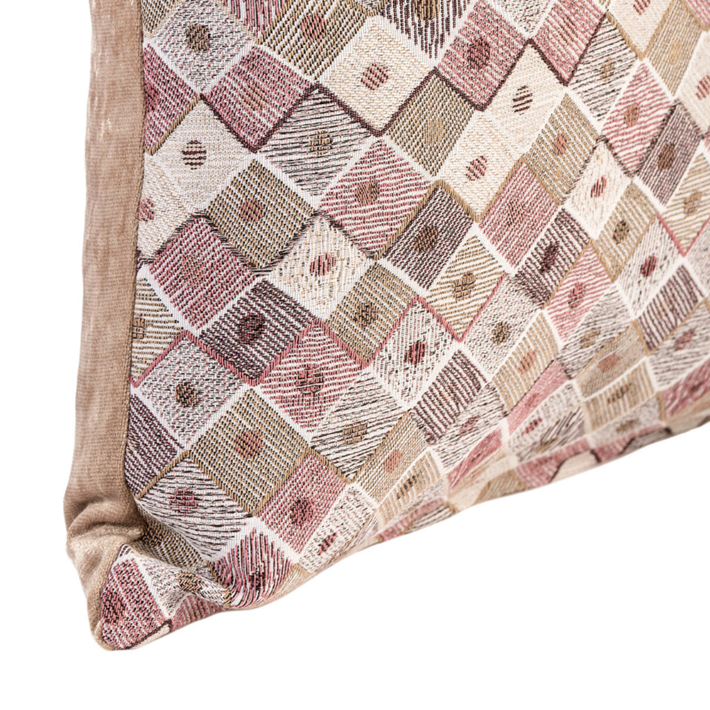 Almofada MUDELL 45x45 Padrão Geométrico Bege Castanho Cinza com Verso Veludo Castanho