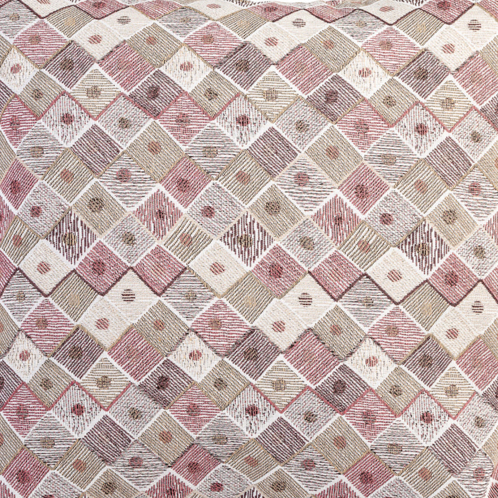 Almofada MUDELL 45x45 Padrão Geométrico Bege Castanho Cinza com Verso Veludo Castanho