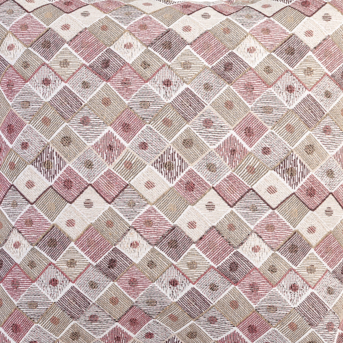 Almofada MUDELL 45x45 Padrão Geométrico Bege Castanho Cinza com Verso Veludo Castanho