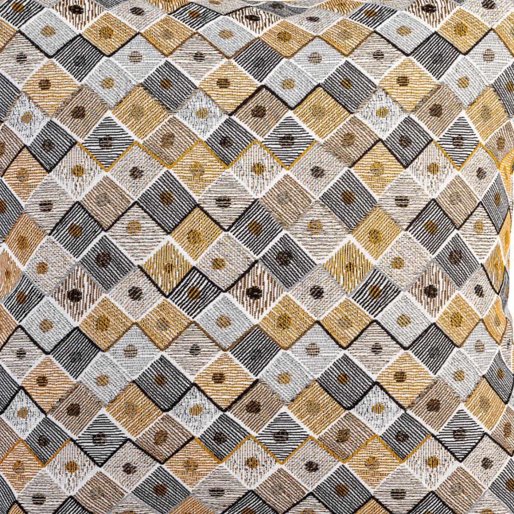 Almofada MUDELL 45x45 Padrão Geométrico Preto Mostarda Cinza com Verso Veludo Amarelo