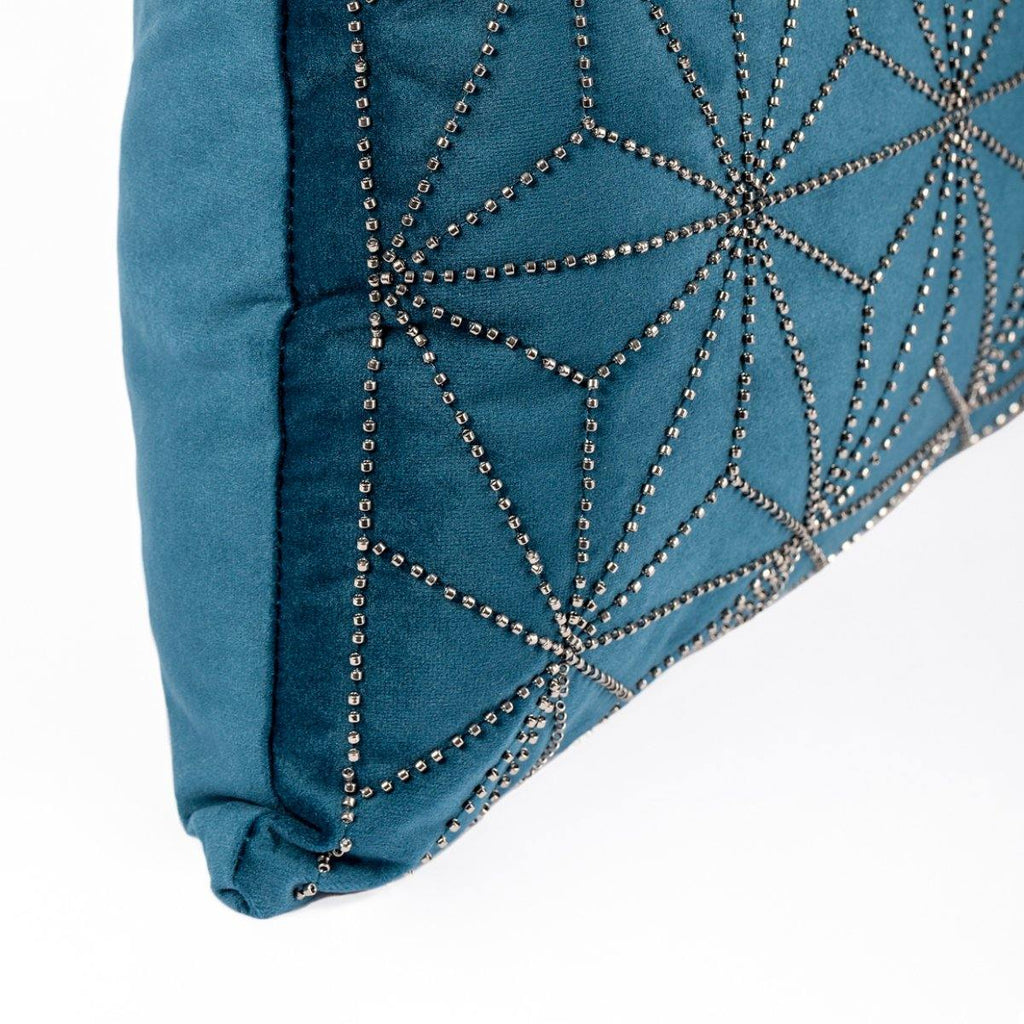 Almofada JIDDI 30x50 Veludo Azul com Missangas - KUXIN // Home Fashion