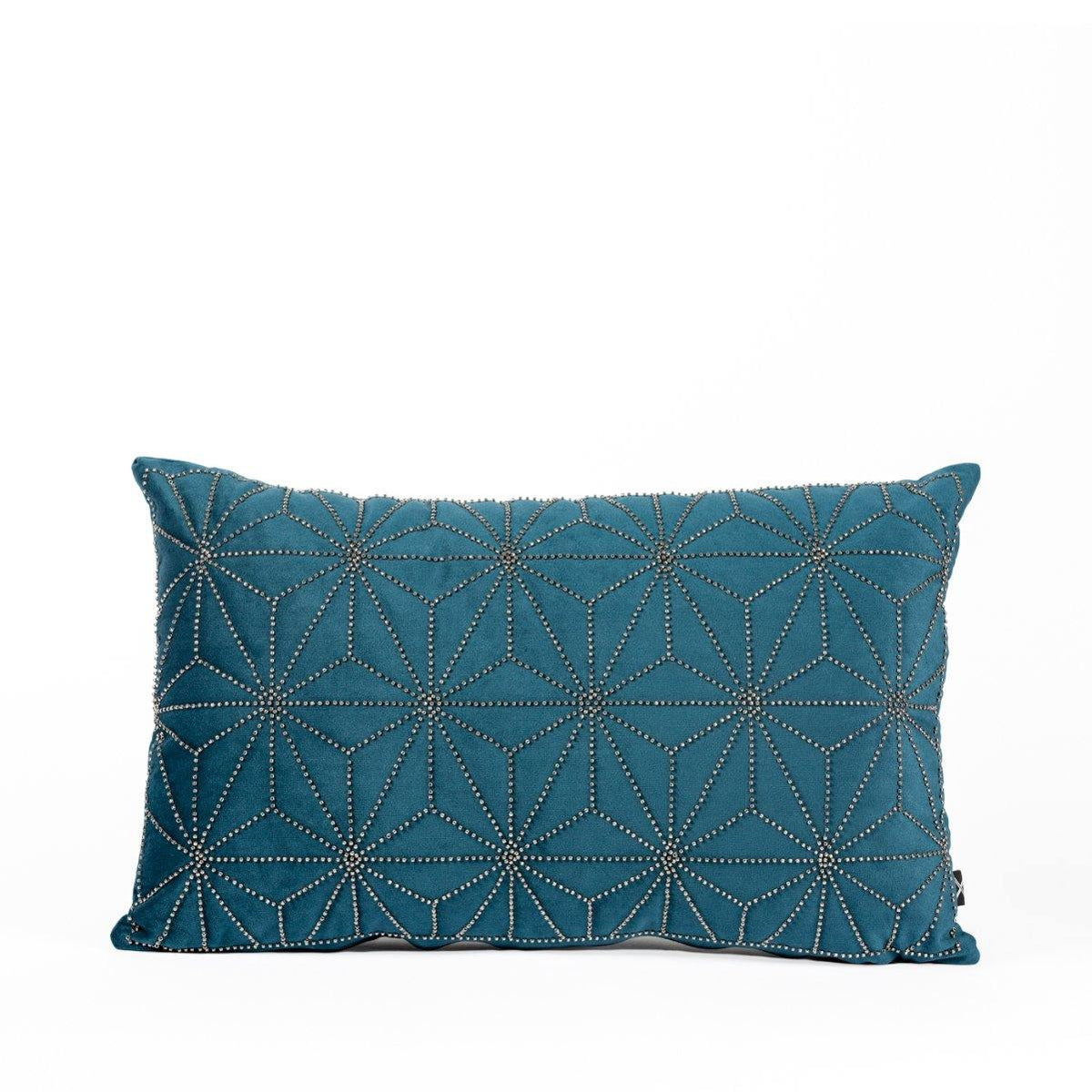 Almofada JIDDI 30x50 Veludo Azul com Missangas - KUXIN // Home Fashion