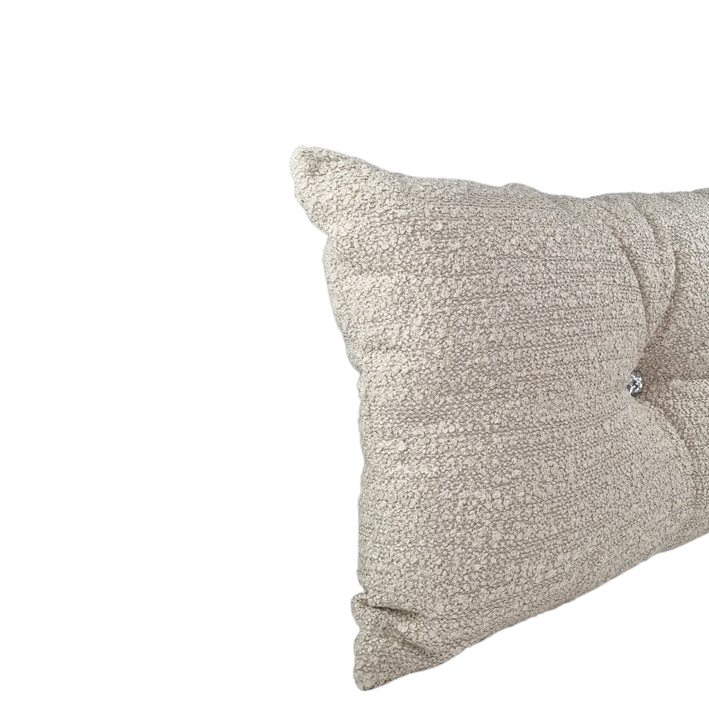 JIDDI 40x60 Beige Linen Cushion with Crystal Button