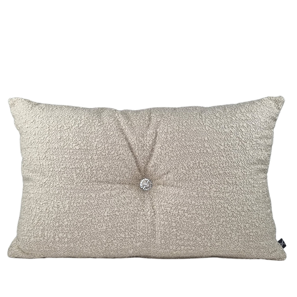 JIDDI 40x60 Beige Linen Cushion with Crystal Button