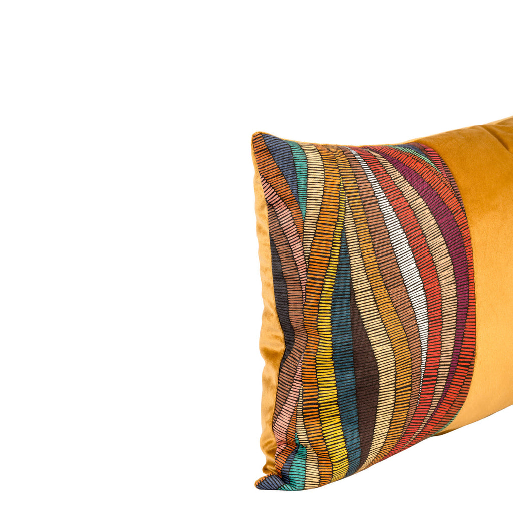 Almofada KULURI 37x65 Veludo Laranja e Padrão de Várias Cores