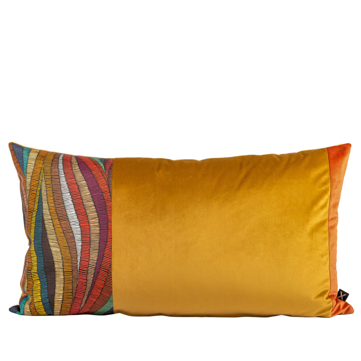 Almofada KULURI 37x65 Veludo Laranja e Padrão de Várias Cores