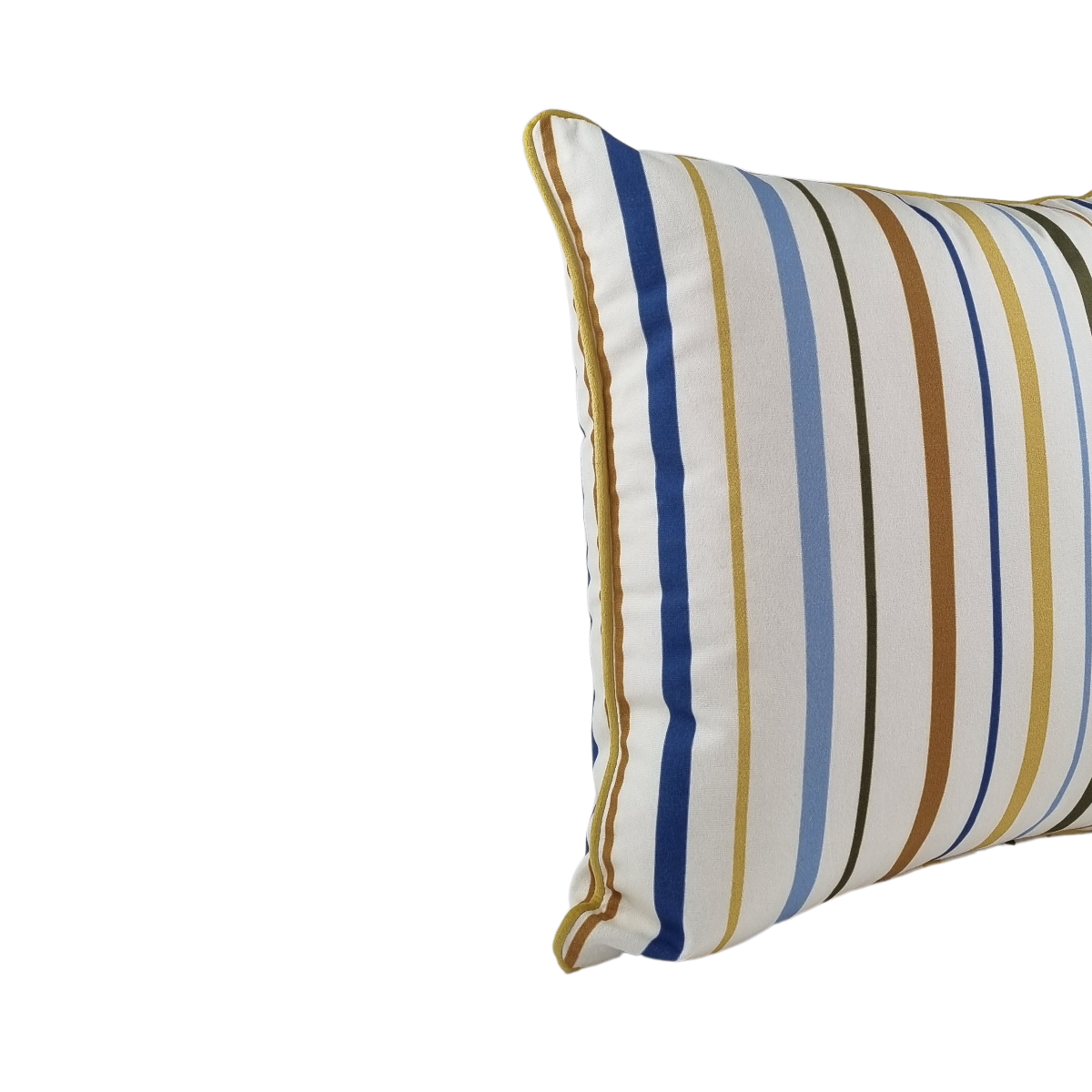 Almofada KULURI 45x45 Riscas Amarelo Azul e Castanho com vivo Amarelo