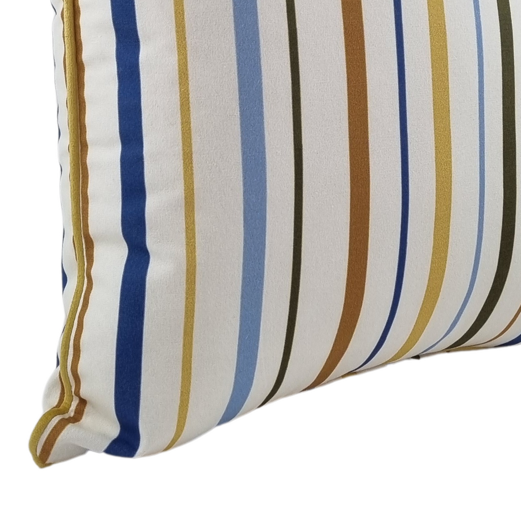Almofada KULURI 45x45 Riscas Amarelo Azul e Castanho com vivo Amarelo