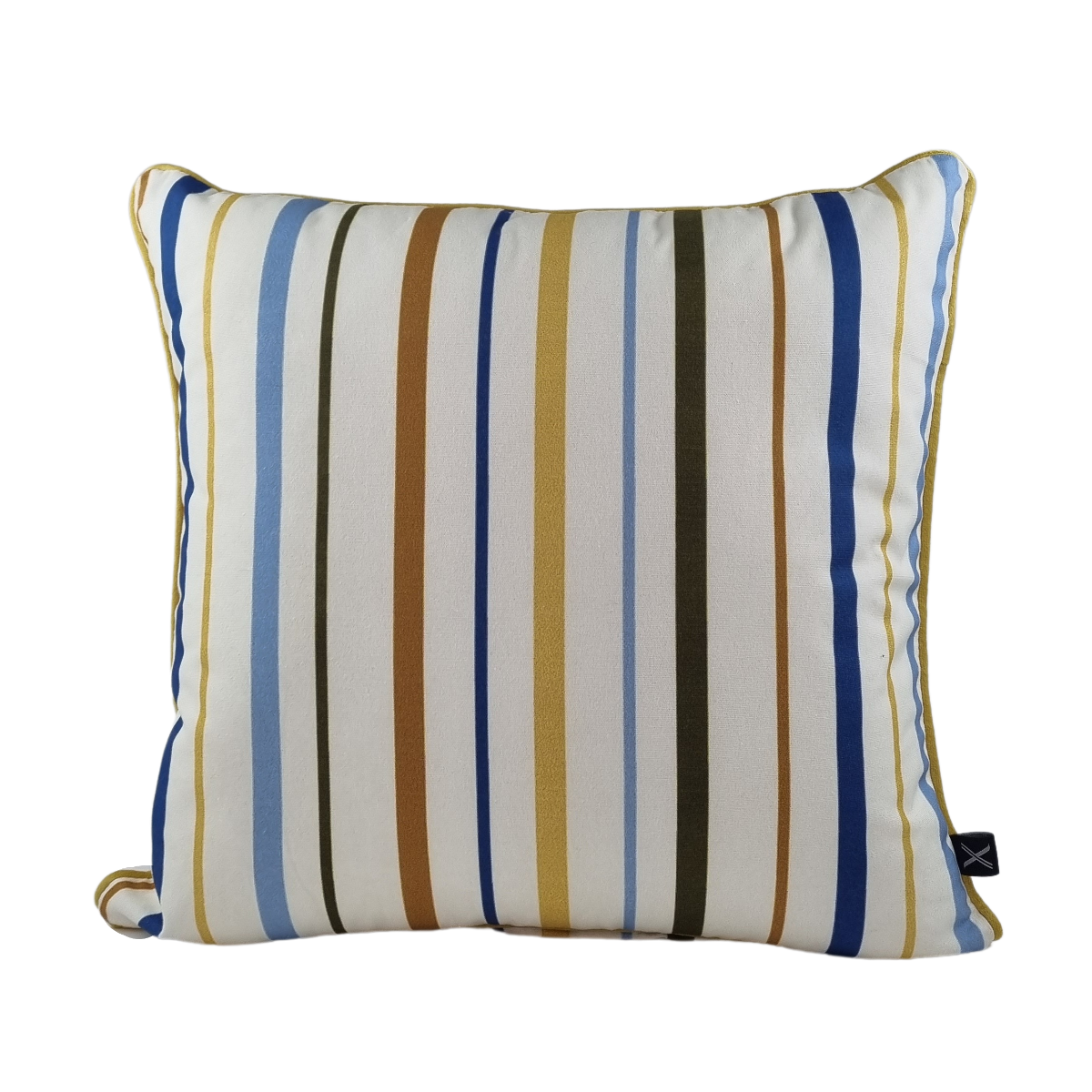 Almofada KULURI 45x45 Riscas Amarelo Azul e Castanho com vivo Amarelo