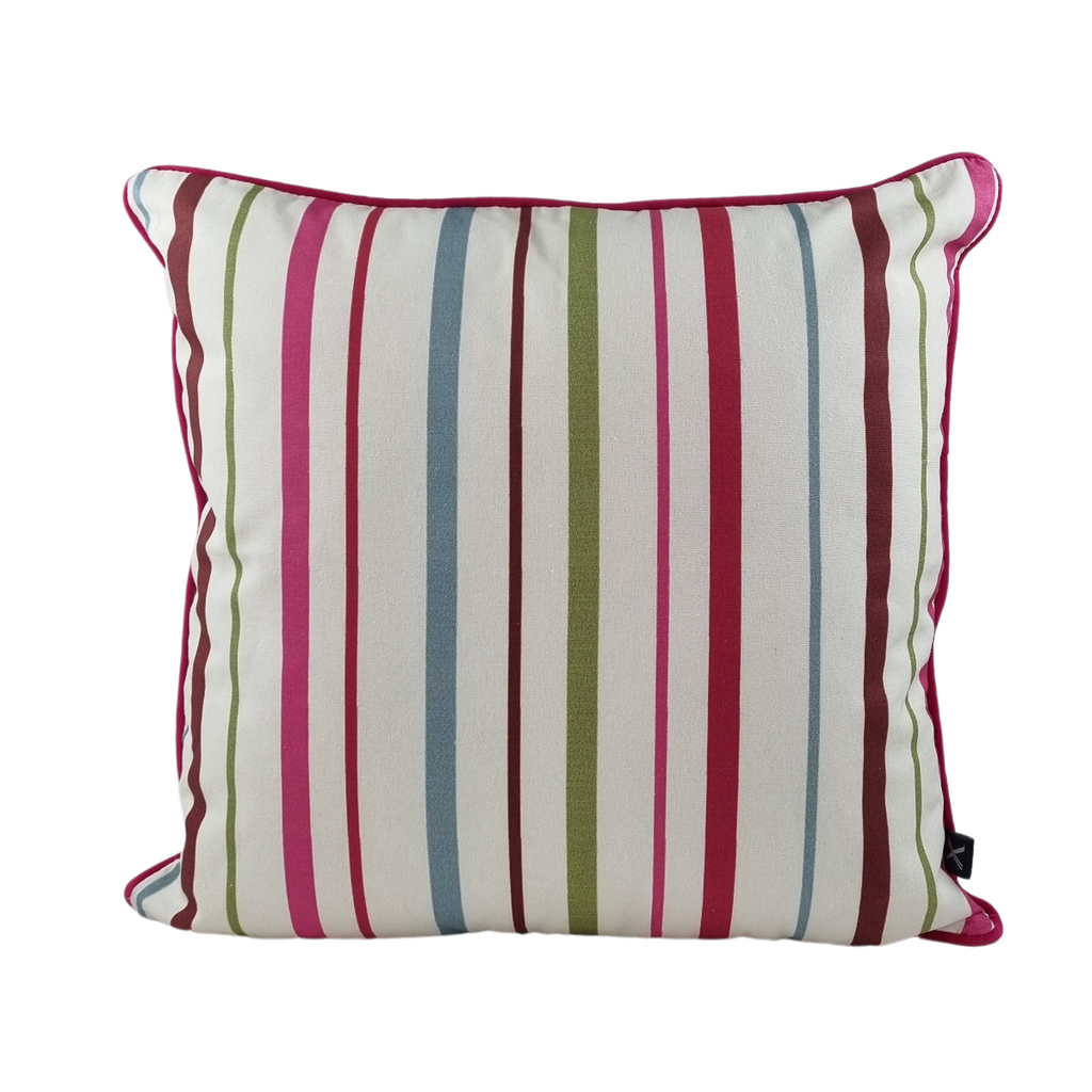 Almofada KULURI 45x45 Riscas Rosa Verde e Azul com vivo Rosa