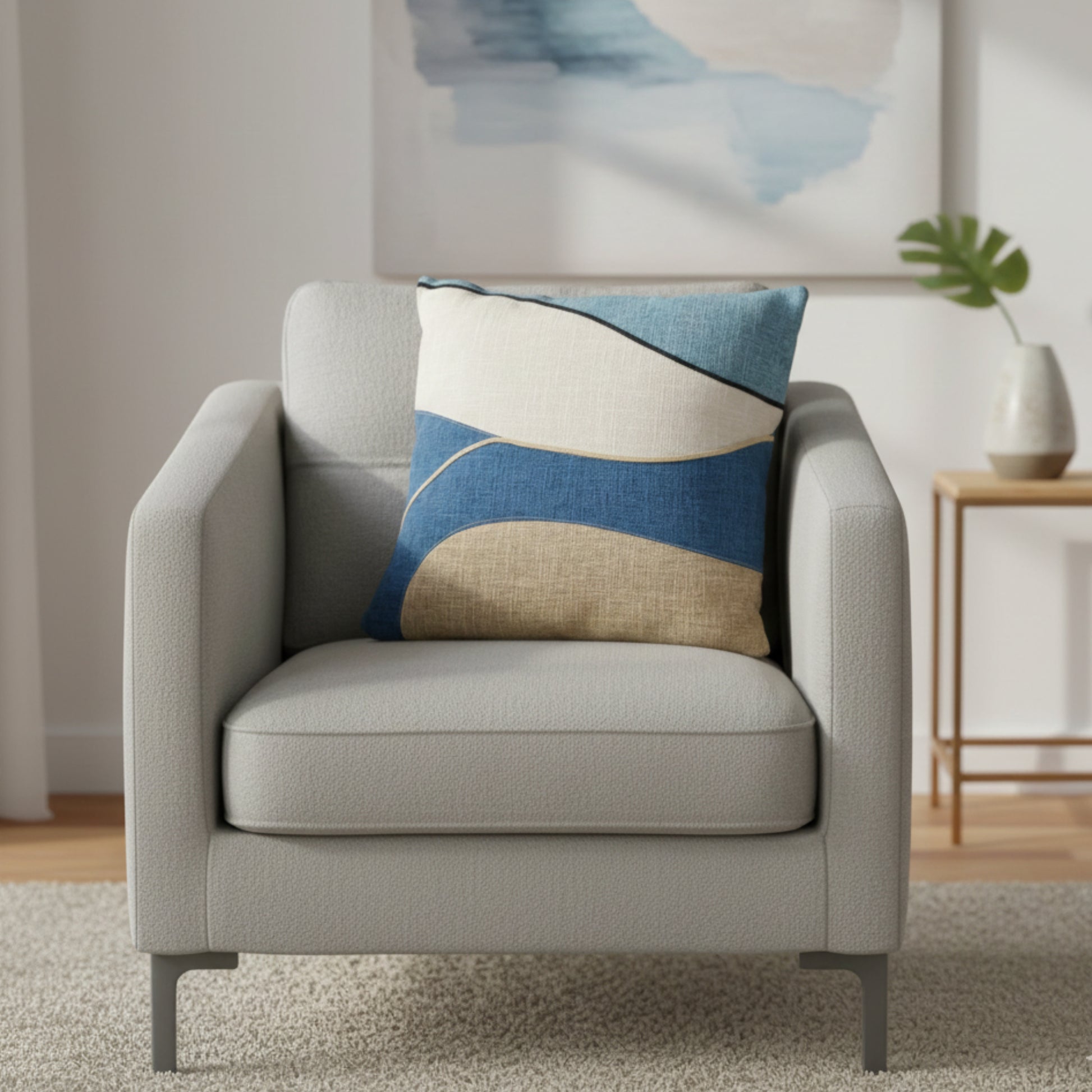 Almofada KULURI 45x45 estilo linho efeito ondulado com tons de Azul e Bege