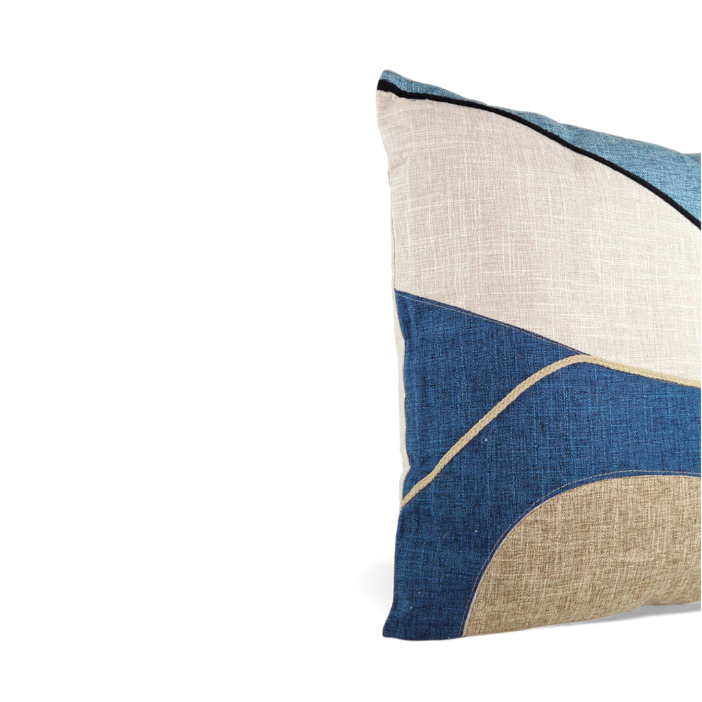 Almofada KULURI 45x45 estilo linho efeito ondulado com tons de Azul e Bege