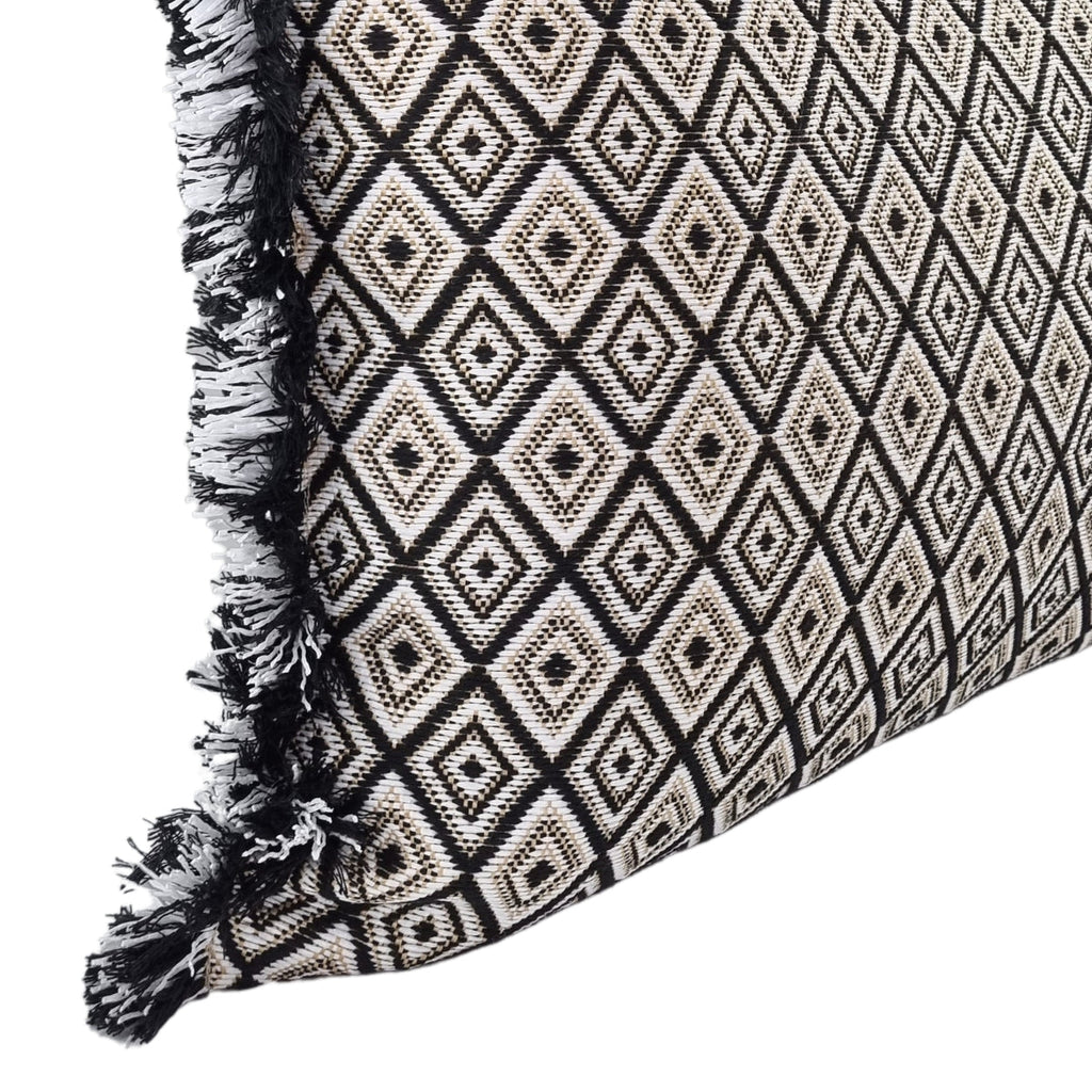 MUDELL Cushion 40x60 Black, White and Gold Geometric Pattern with Fringe