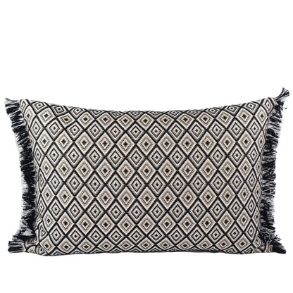 Cushion MUDELL 40x60 Geometric Pattern Black White and Gold with Fringe