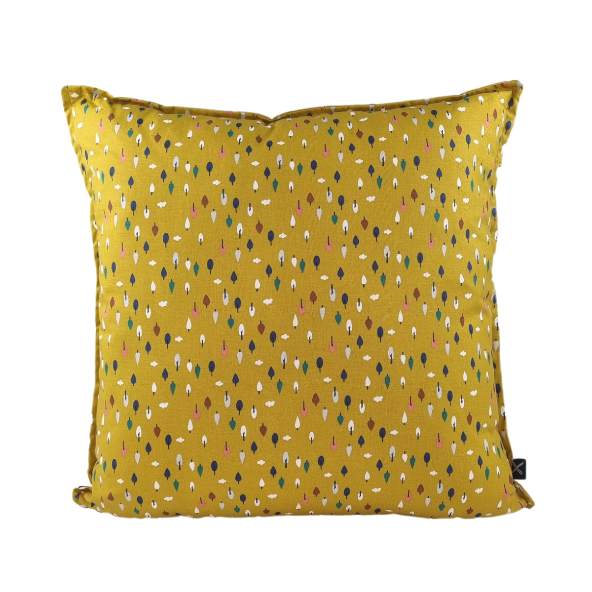Almofada MUDELL 45x45 Algodão Amarelo Mostarda com folhas coloridas