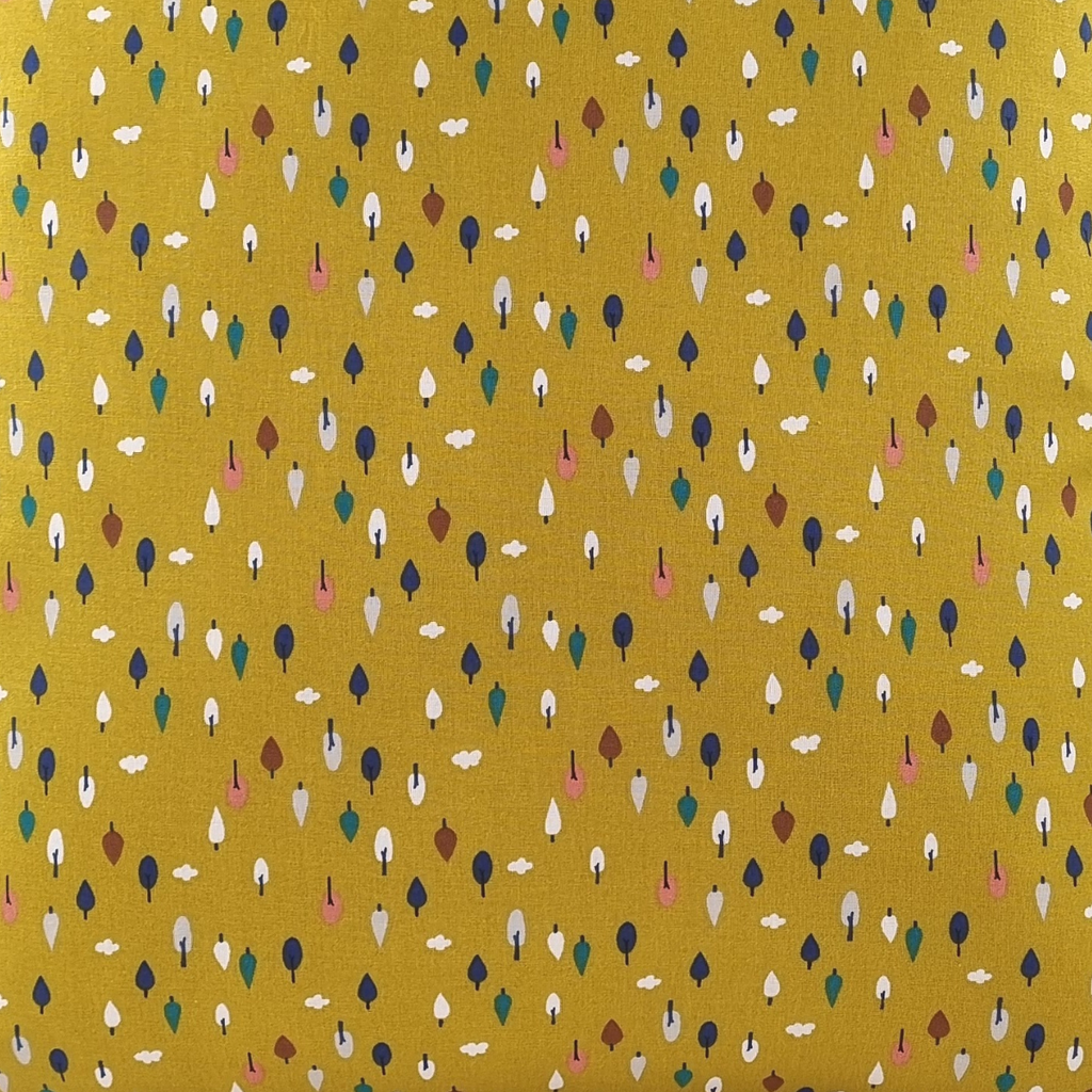 Almofada MUDELL 45x45 Algodão Amarelo Mostarda com folhas coloridas