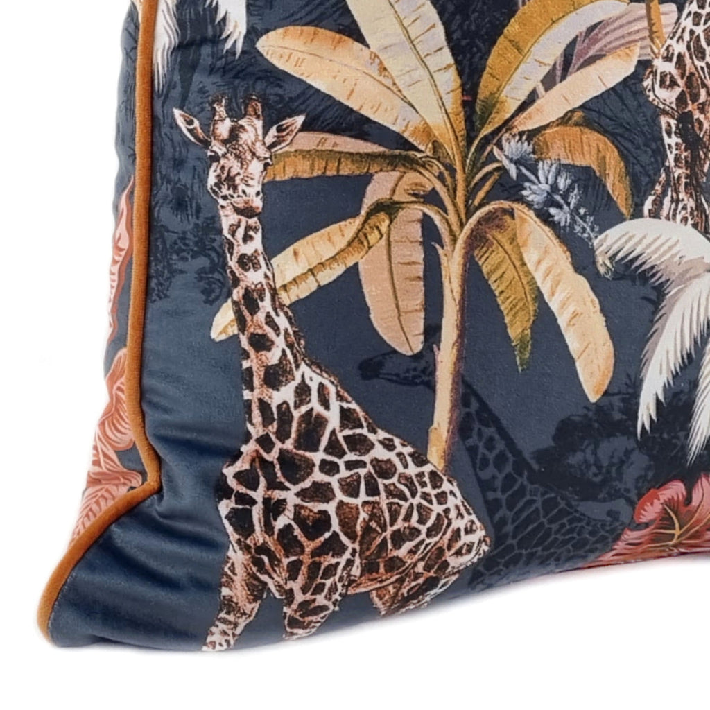 DINJA Cushion 45x45 Black Velvet Safari with Terracotta Edge