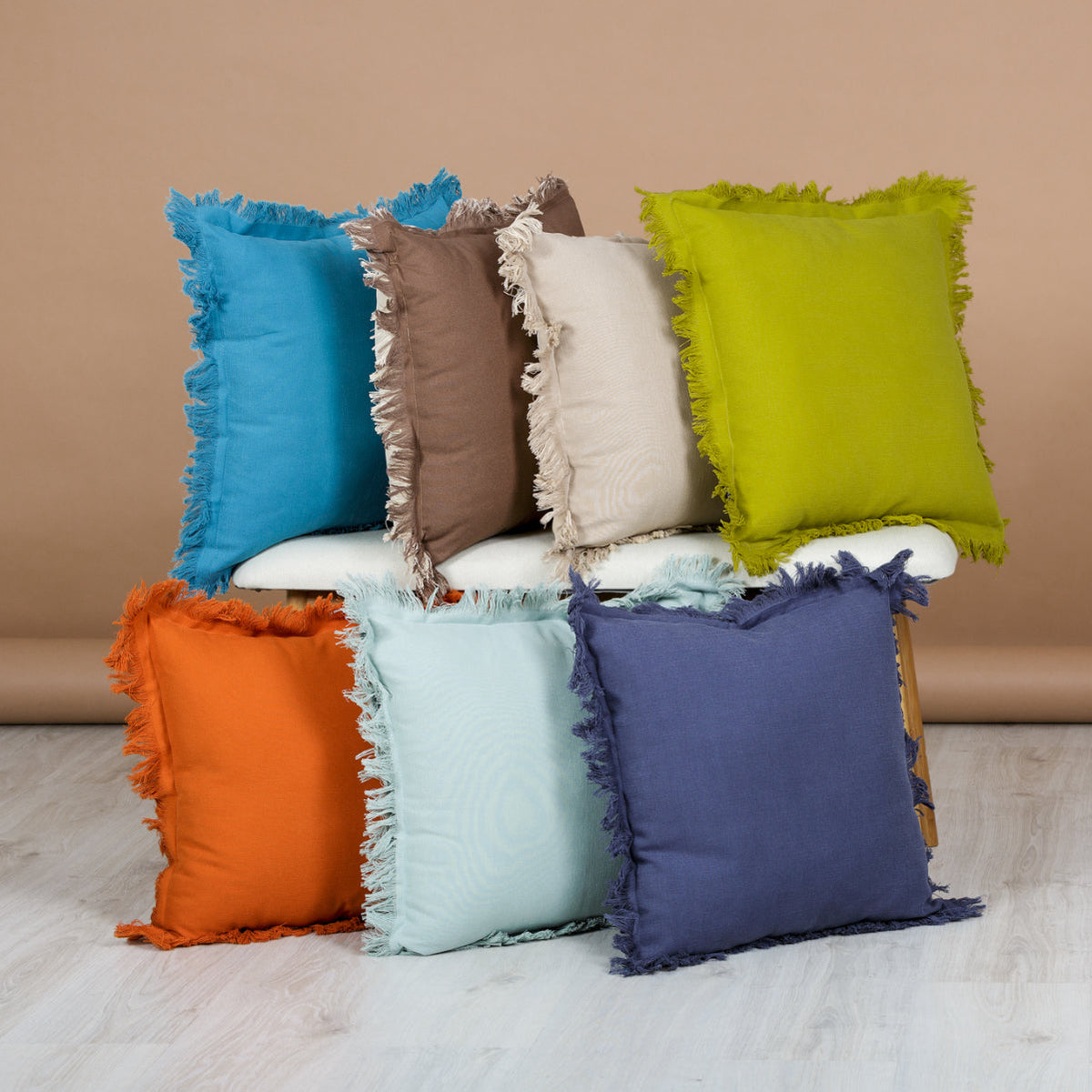 Almofada KULURI 45x45 Algodão 2 Tons Bege com Franja
