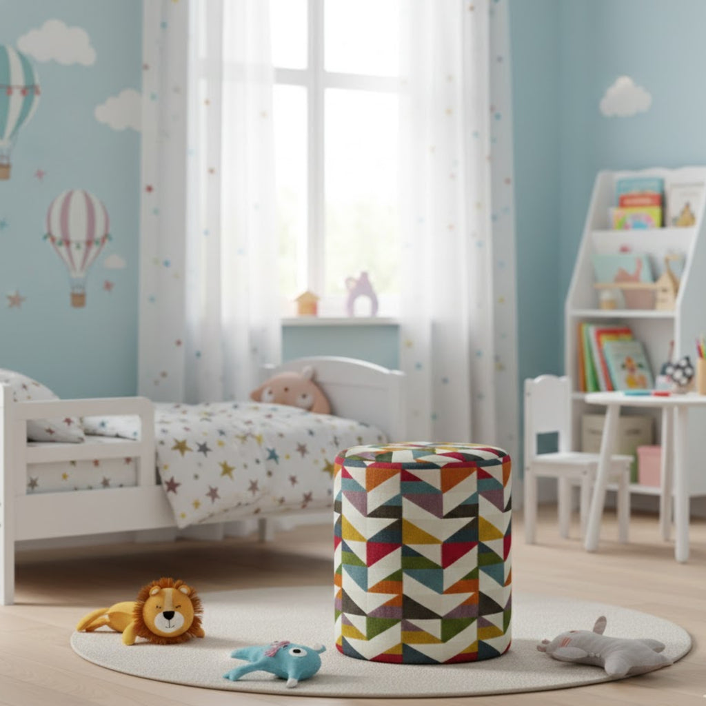 Puff GEWA 40x35 redondo em tecido caleidoscópio Várias Cores